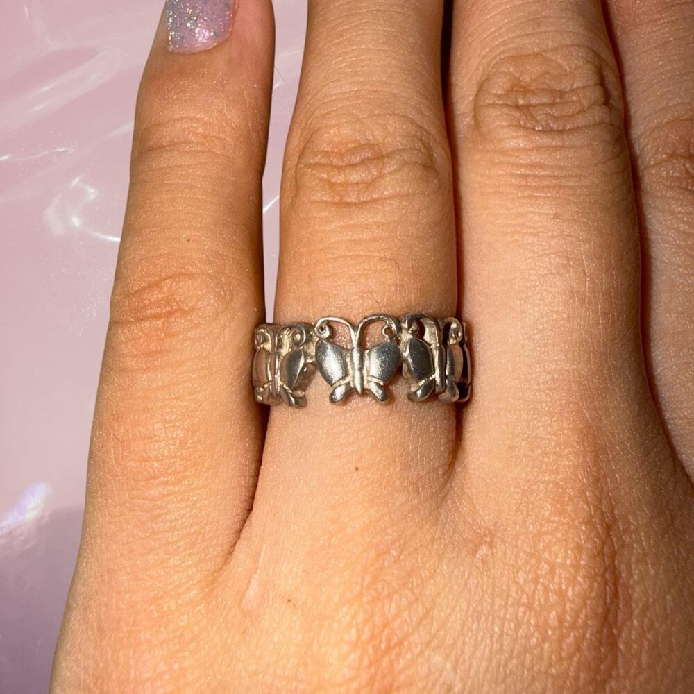Vintage Y2K fairy core 925 Sterling silver butterfly eternity band ring Size 6